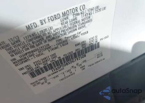 2013 Ford Taurus Se z USA, uszkodzony, nr VIN 1FAHP2D8XDG192508